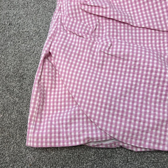 Zara Skirt Womens Small Pink Gingham Check Wrap Asymmetric Mini Lined High Waist - Picture 2 of 14